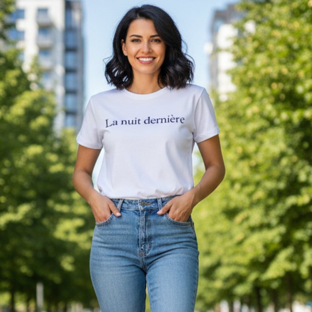 Women’s T-Shirt French Quote Short sleeve Crew neck White Cotton Plain casual